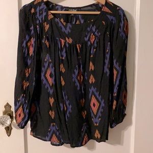 Lucky Brand Wide Neck 3/4 Sleeve Geometric Native Print